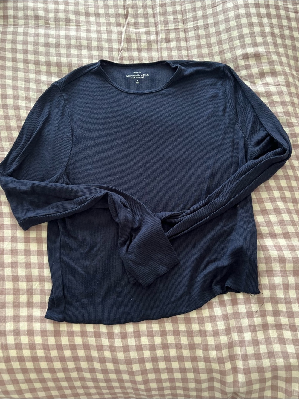 Abercrombie Essentials Navy Ribbed Baby Long sleeve Tee